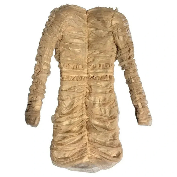 House of CB FLEUR Blush Pleated Tulle Deep V Dress , XS - Picture 6 of 12